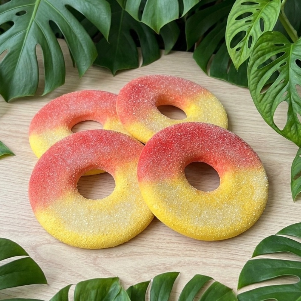 Sour Gummy Ring Coaster Set - Cork Backing - Set of 4 - Red & Yellow